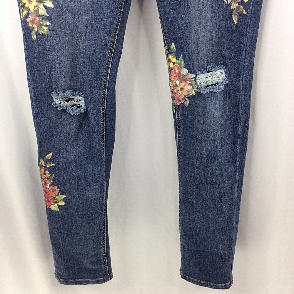 Angel Kiss Floral Jeans Womens Size 13 Mid Rise Distressed Denim - Picture 4 of 8